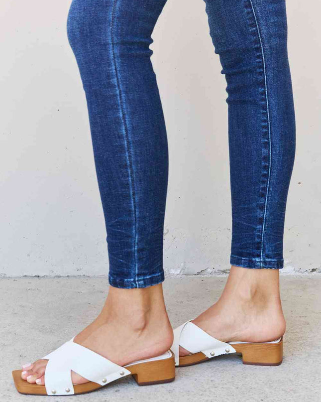 Weeboo Step Into Summer Criss Cross Wooden Clog Mule in White