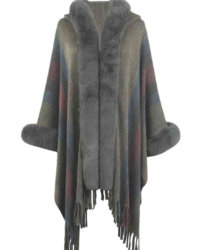 Color Block Fringe Detail Poncho