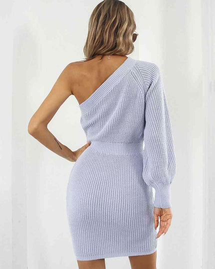 One-Shoulder Mini Sweater Dress
