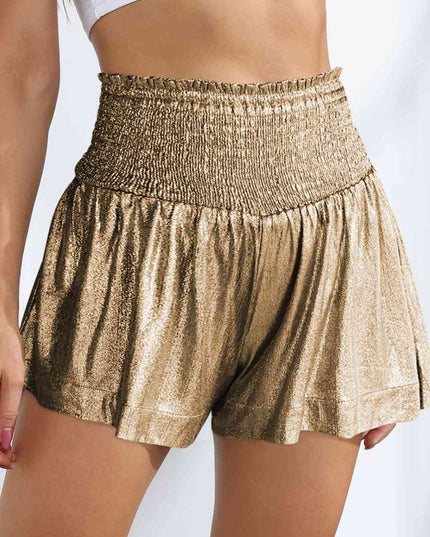 Glitter Smocked High-Waist Shorts