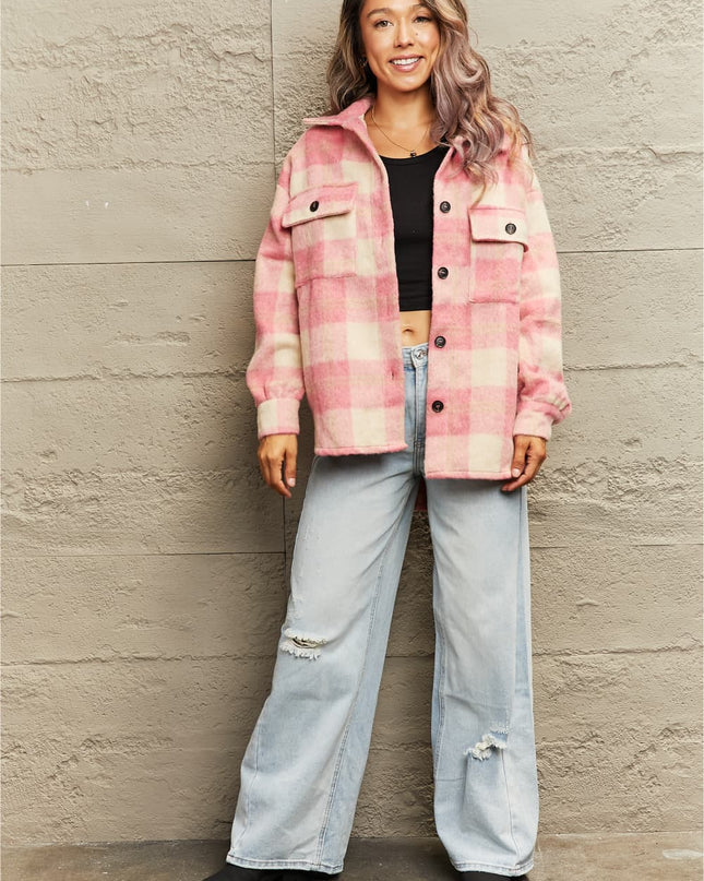 Plaid Collared Neck Button Down Jacket