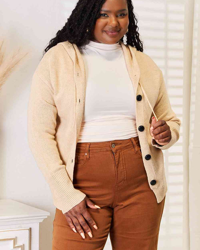 Woven Right Button-Down Long Sleeve Hooded Sweater