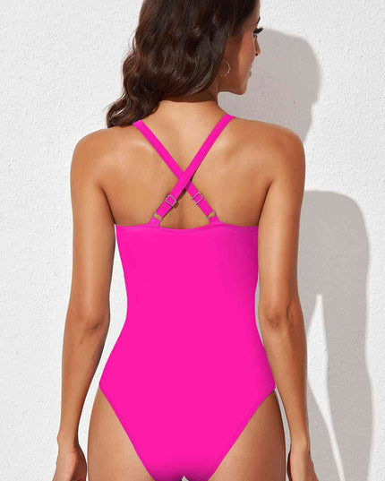 Spliced Mesh Halter Neck One-Piece Swimsuit