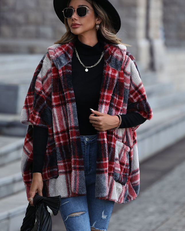 Plaid Hooded Coat with Pockets
