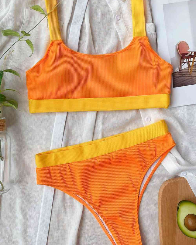 Color Block Scoop Neck Bikini Set