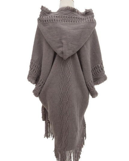 Fringe Hem Hooded Poncho