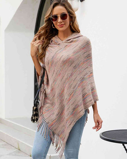 Fringe Hem Hooded Poncho