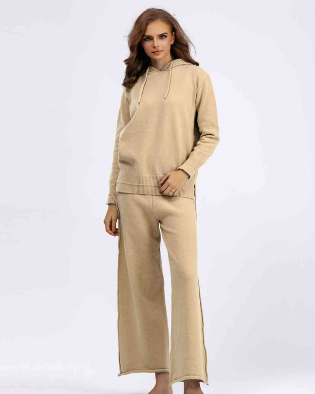 Long Sleeve Hooded Sweater and Knit Pants Set