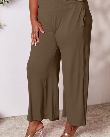 Double Take Full Size Smocked Wide Waistband Wide Leg Pants