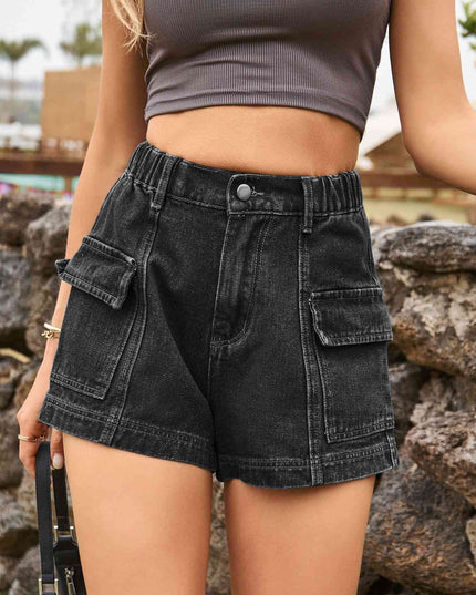High-Waist Denim Shorts with Pockets