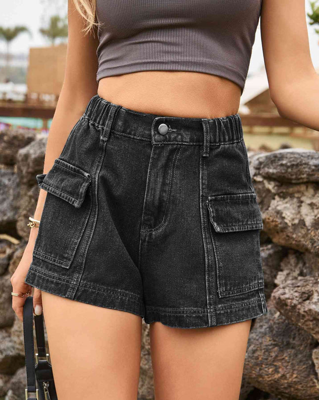 High-Waist Denim Shorts with Pockets