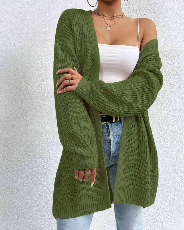 Open Front Dropped Shoulder Slit Cardigan
