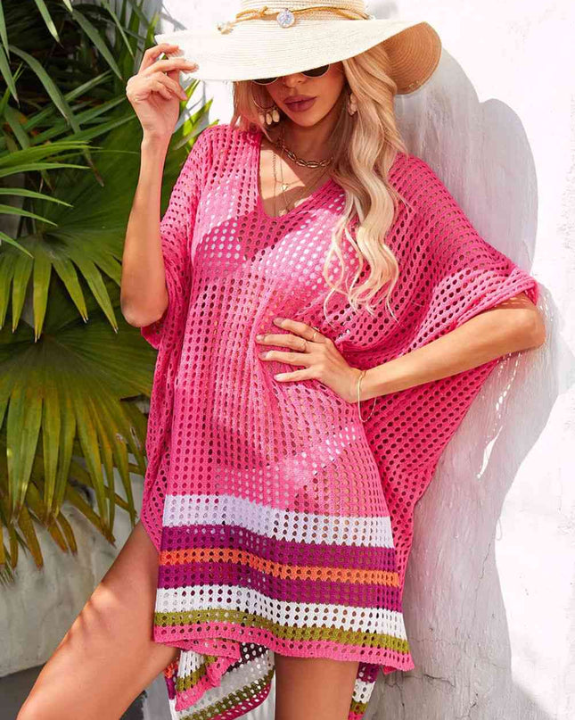 Rainbow Stripe Openwork Slit Cover-Up