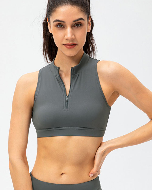 Full Size Cropped Cutout Back Zipper Front Active Tank Top