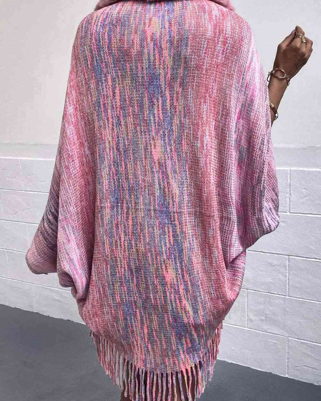 Open Front Fringe Hem Poncho