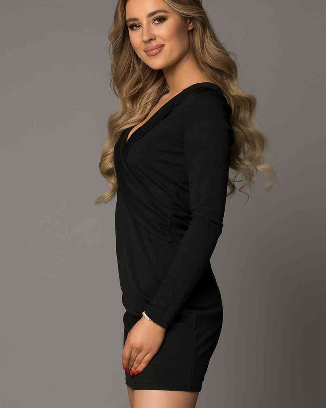 Long Sleeve Plunge Ribbed Bodycon Dress