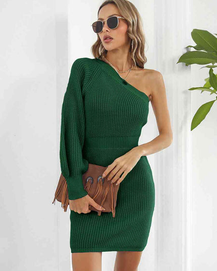 One-Shoulder Mini Sweater Dress