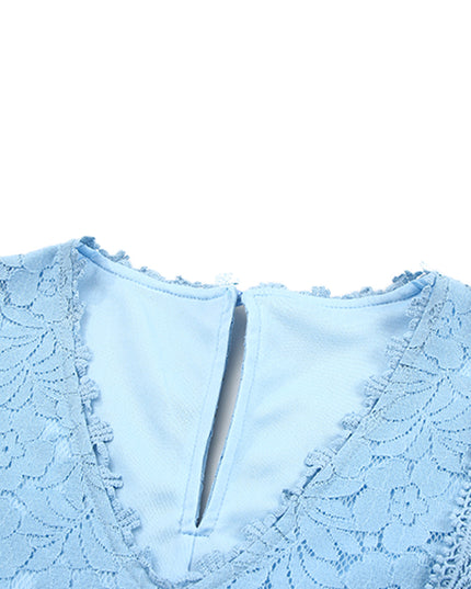 Lace V-Neck Flounce Sleeve Top
