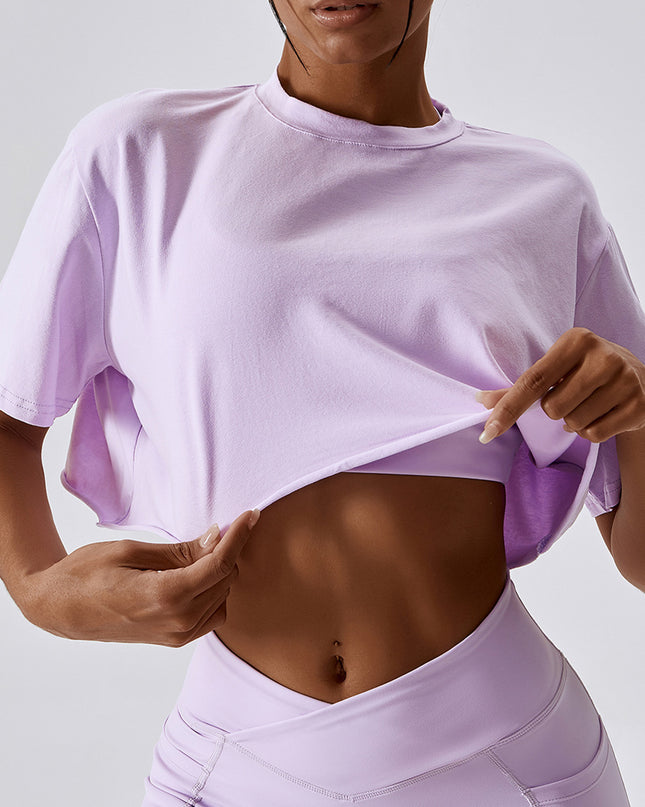 Cropped Round Neck Short Sleeve Active Top