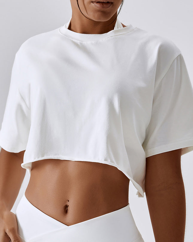 Cropped Round Neck Short Sleeve Active Top