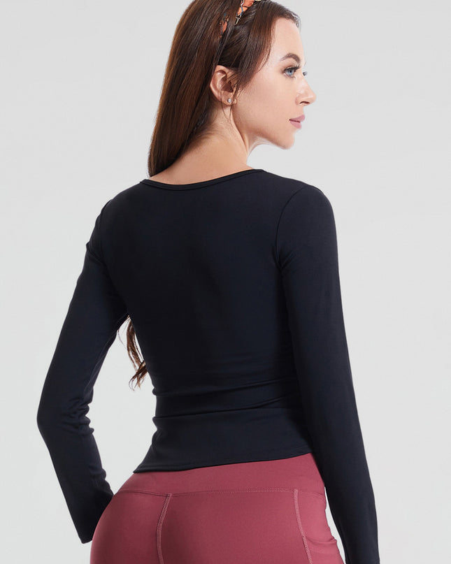 Notched Neck Ruched Sports Top