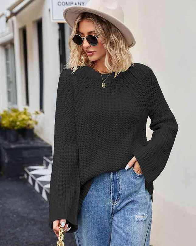 Raglan Sleeve Waffle Knit Sweater