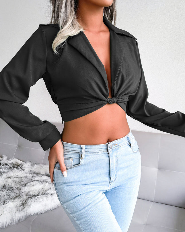 Knot Detail Collared Cropped Top