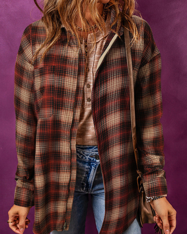 Plaid Zip-Up Collared Jacket
