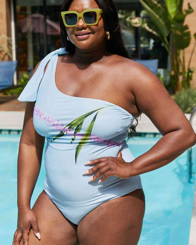 Marina West Swim Vacay Mode One Shoulder Swimsuit in Pastel Blue