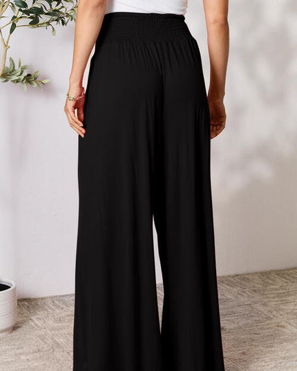 Double Take Full Size Smocked Wide Waistband Wide Leg Pants