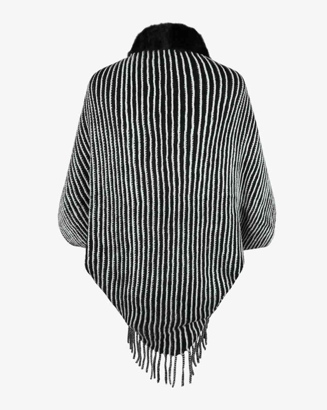 Striped Open Front Fringe Poncho