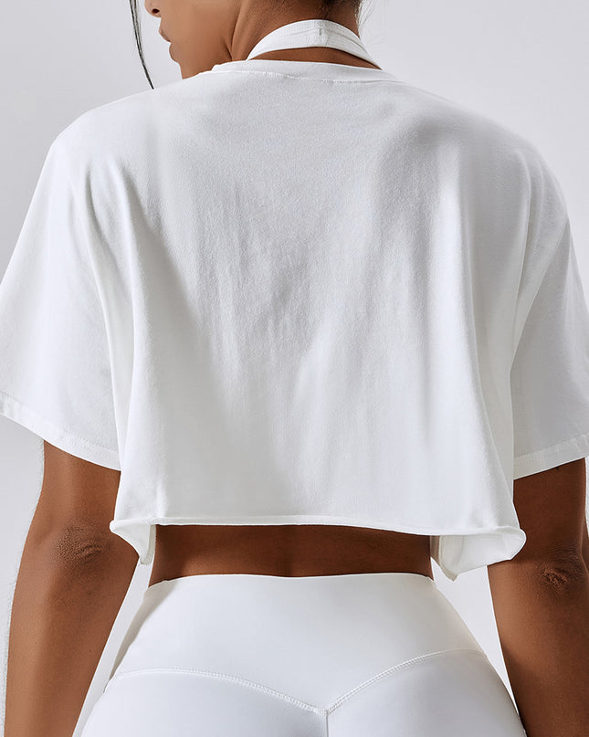 Cropped Round Neck Short Sleeve Active Top