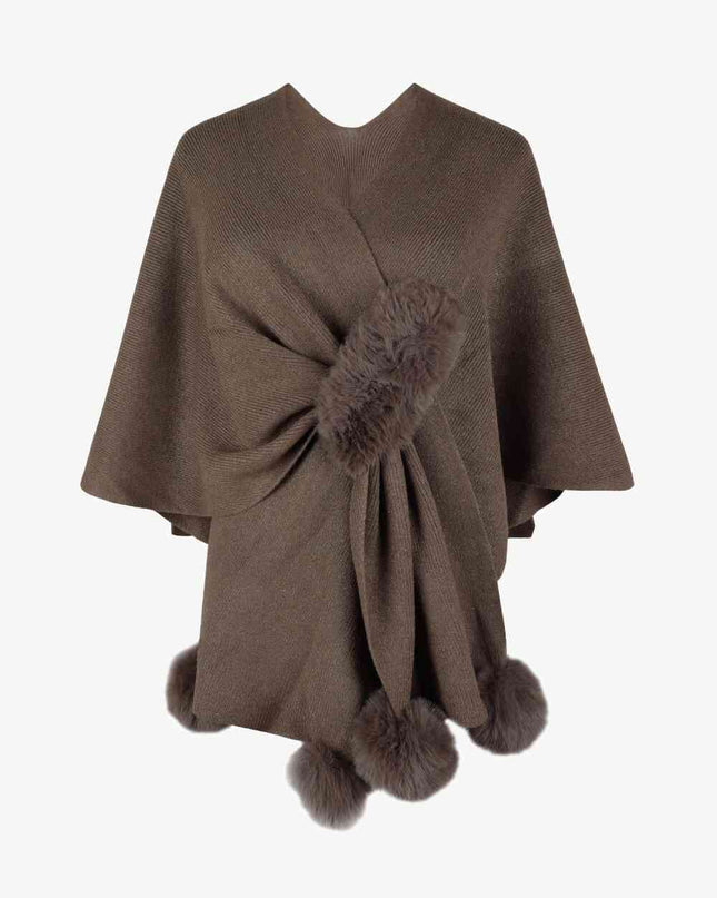 Surplice Neck Pom-Pom Trim Poncho