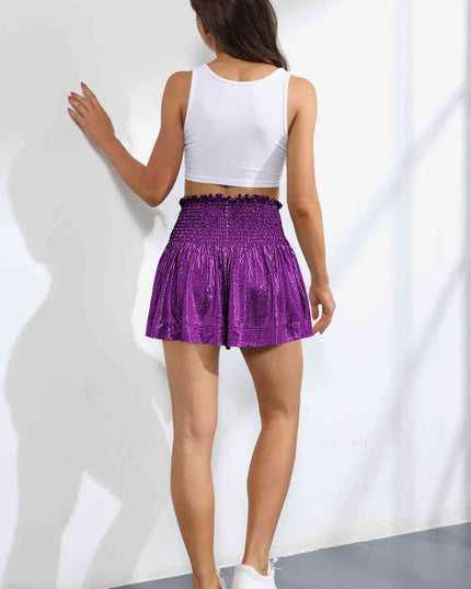 Glitter Smocked High-Waist Shorts