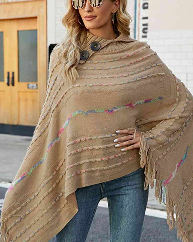Cloak Sleeve Fringe Detail Poncho