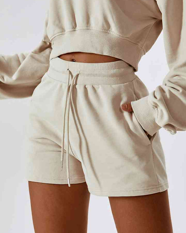 Drawstring Smocked Waist Sports Shorts