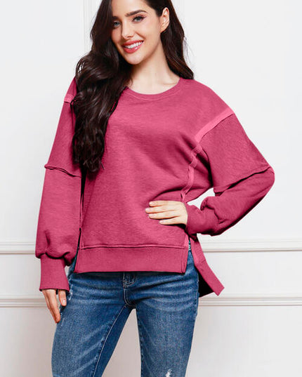 Exposed Seam High-Low Slit Sweatshirt