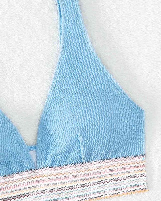 Contrast Textured High Cut Swim Set