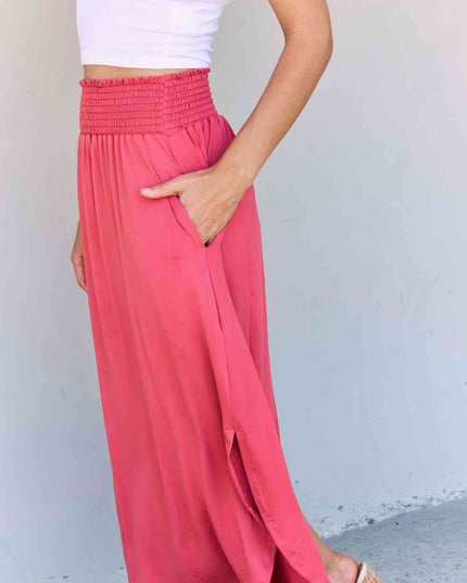 Doublju Comfort Princess Full Size High Waist Scoop Hem Maxi Skirt in Hot Pink