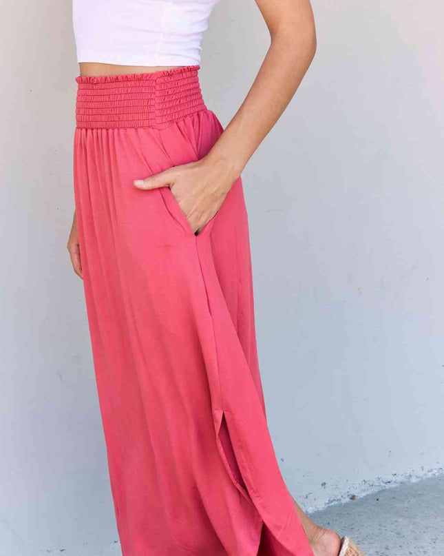 Doublju Comfort Princess Full Size High Waist Scoop Hem Maxi Skirt in Hot Pink