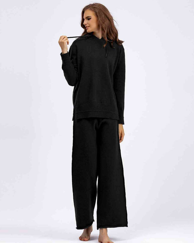 Long Sleeve Hooded Sweater and Knit Pants Set