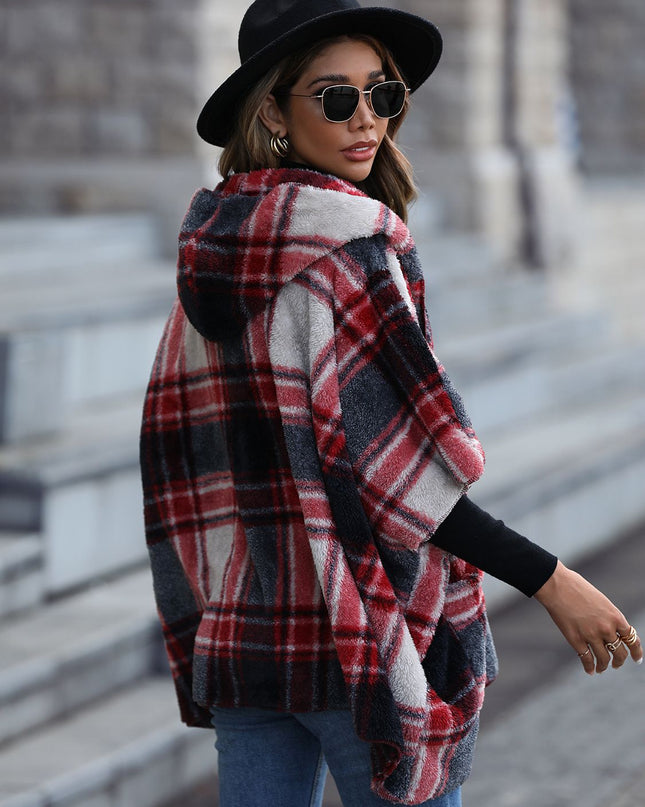 Plaid Hooded Coat with Pockets