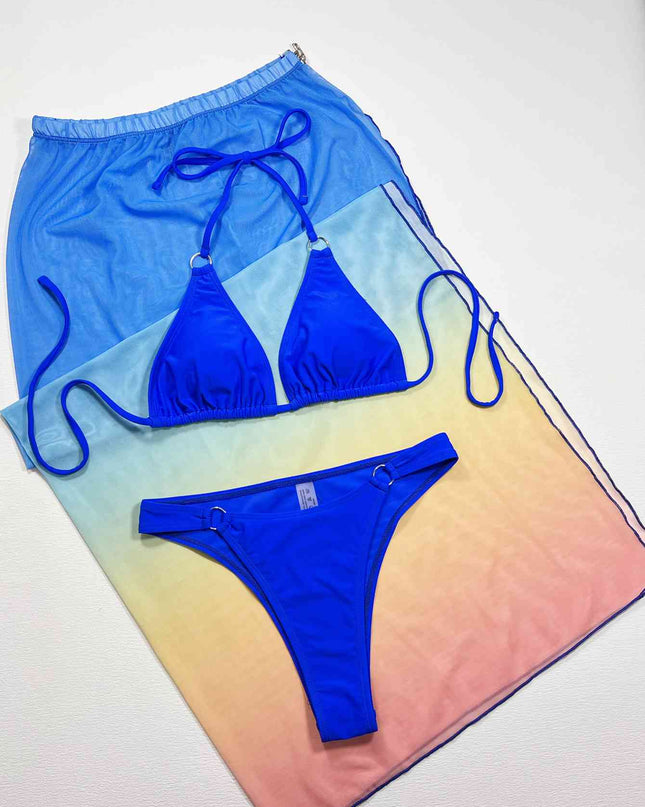 Gradient Halter Neck Three-Piece Swim Set