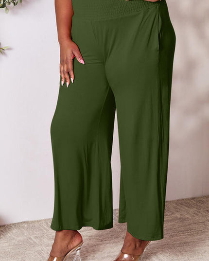 Double Take Full Size Smocked Wide Waistband Wide Leg Pants