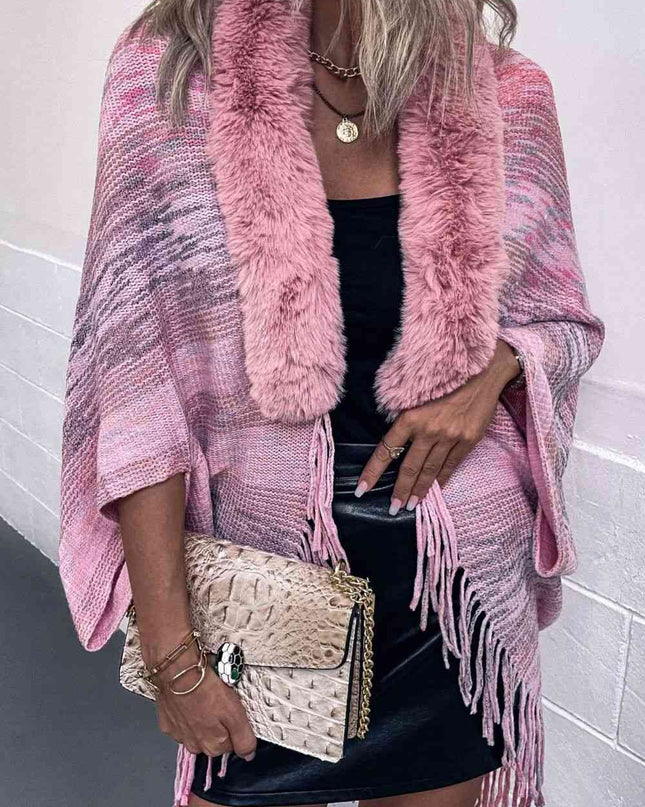 Open Front Fringe Hem Poncho