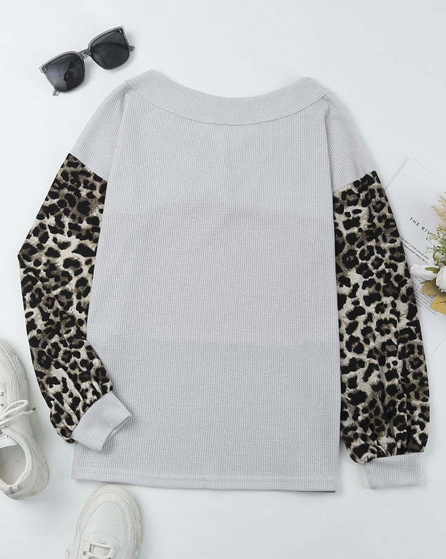 Leopard Color Block V-Neck Top