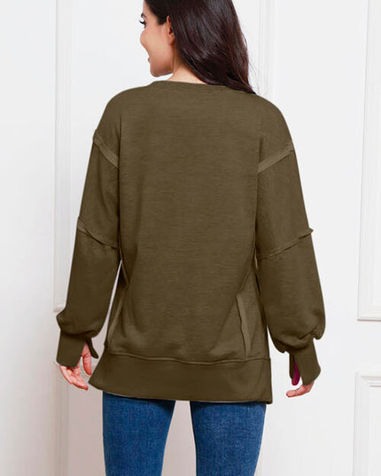 Exposed Seam High-Low Slit Sweatshirt