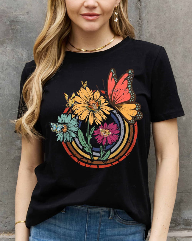 Simply Love Simply Love Full Size Flower & Butterfly Graphic Cotton Tee