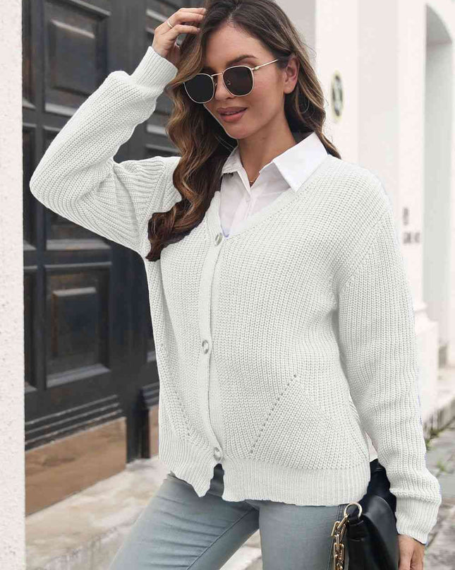 Button Down Ribbed Trim Cardigan