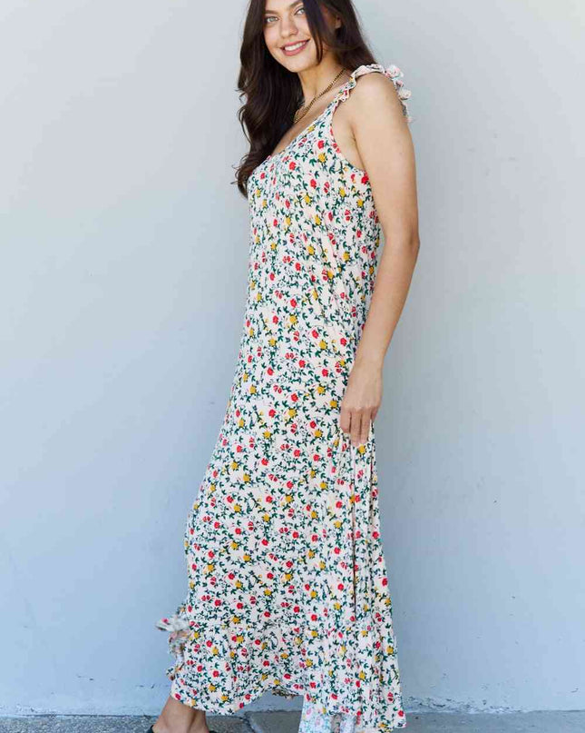 Doublju In The Garden Ruffle Floral Maxi Dress in Natural Rose